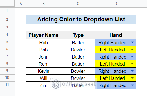 add color to dro pdown list in google sheets